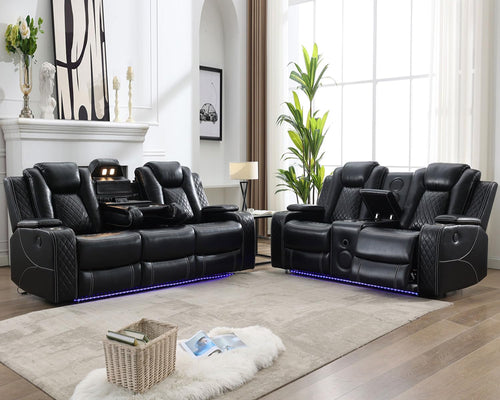 Power Reclining Sofa Set with LED & Bluetooth