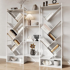Triple 6-Tier Industrial Tree Bookshelf – 24 Open Shelves