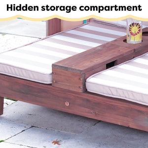 Kids Outdoor Double Chaise Lounge with Canopy & Cup Holders