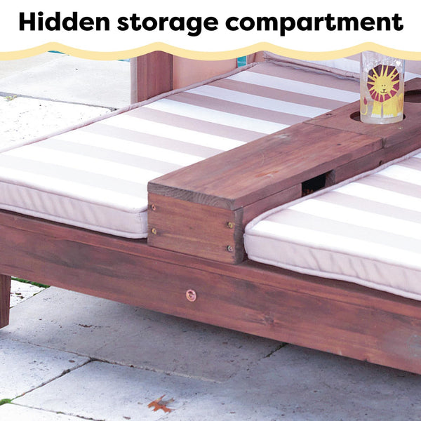Kids Outdoor Double Chaise Lounge with Canopy & Cup Holders