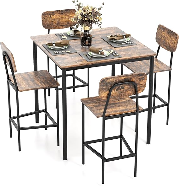 5-Piece Counter Height Dining Table Set with 4 Bar Stools