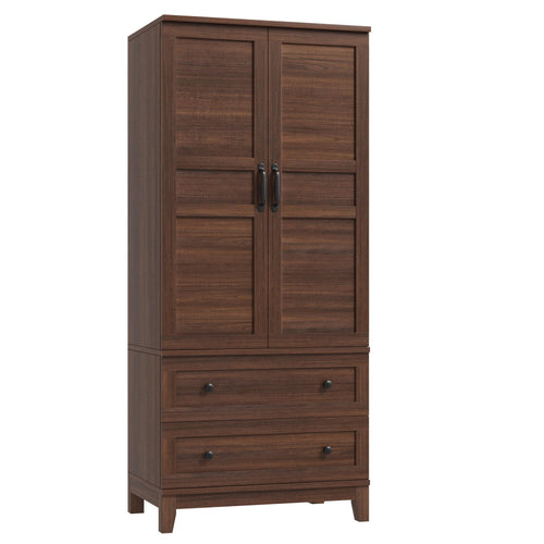 72" Armoire Wardrobe with Drawers & Adjustable Shelves – Walnut