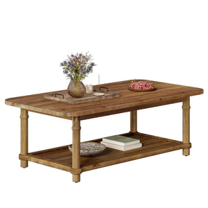Solid Wood Rectangle Coffee Table with 2-Tier Storage