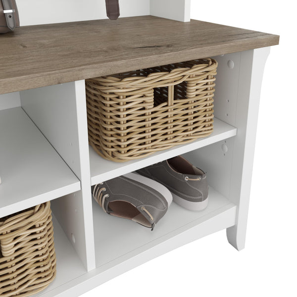 Mission Style Hall Tree with Shoe Storage Bench – 31.73"W x 15.75"D x 68.12"H