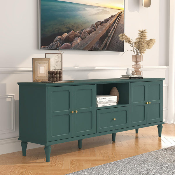 ARTPOWER 67'' Mid-Century Modern TV Stand with Storage Drawer and Doors, Long TV Stand with Adjustable Shelves for 75 Inch TV for Living Room, Bedroom, Green