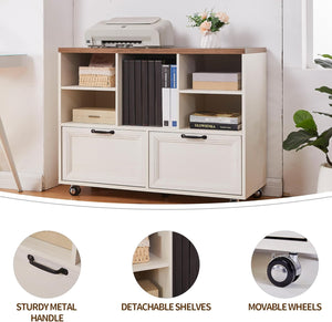 L-Shaped Executive Desk with File Cabinet and Charging Station