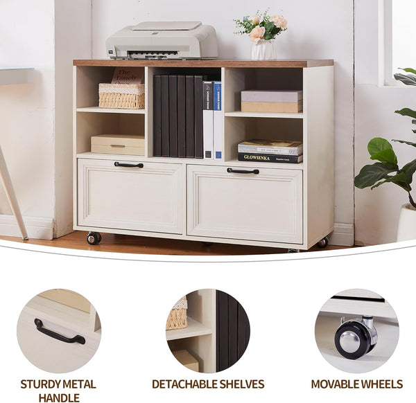 L-Shaped Executive Desk with File Cabinet and Charging Station