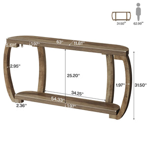 63-Inch Curved Console Table with Open Shelf