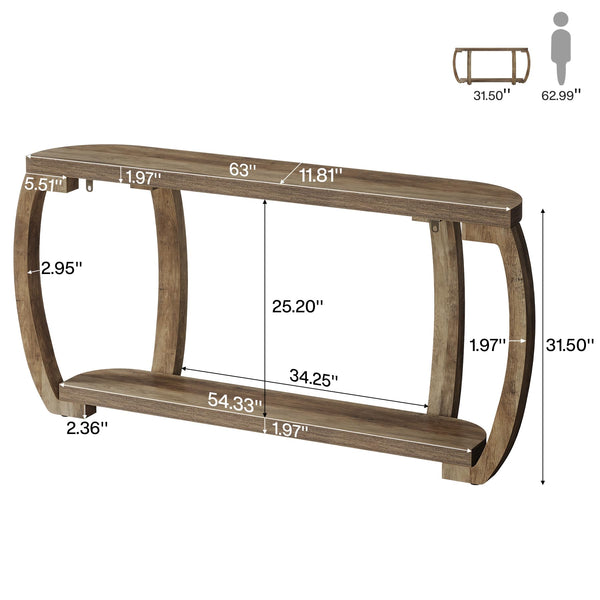 63-Inch Curved Console Table with Open Shelf
