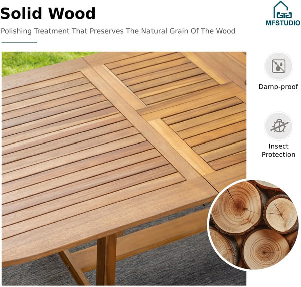 Expandable Acacia Wood Outdoor Dining Table Set with Chairs