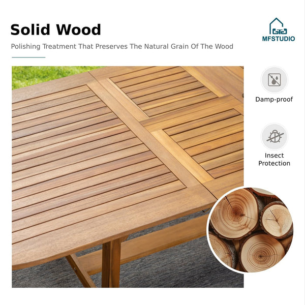 Expandable Acacia Wood Outdoor Dining Table Set with Chairs