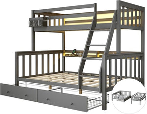 Twin Over Full Bunk Bed with Charging Station & LED Lights