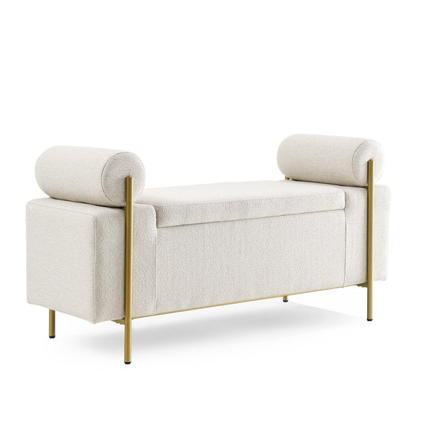 Upholstered Storage Ottoman Bench with Cylindrical Arms