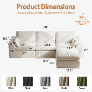 108" Modular Sectional Cloud Couch with Ottoman