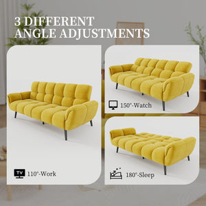 Convertible Futon Sofa Bed – 76.77" Linen Sleeper Couch with Adjustable Backrest