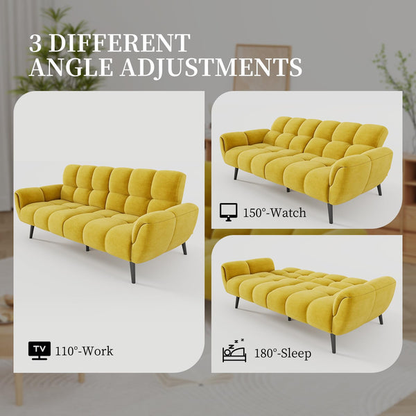 Convertible Futon Sofa Bed – 76.77" Linen Sleeper Couch with Adjustable Backrest