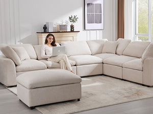 Modular Sectional Sofa 7-Seater L-Shaped with Ottoman
