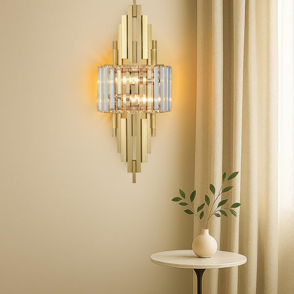 Modern Crystal Wall Sconce 2-Light Gold