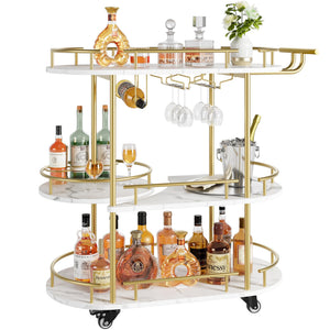 Gold 4-Tier Bar Cart with Wine Rack & Glass Holder