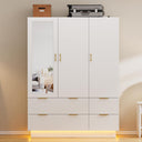 3-Door Wardrobe Armoire with Mirror, LED Lights & Drawers