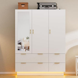3-Door Armoire Wardrobe with Mirror & LED