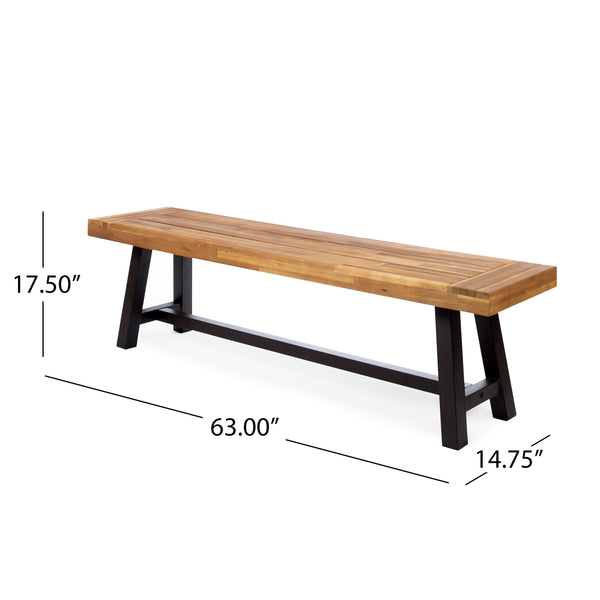 Outdoor Acacia Wood and Rustic Metal Bench