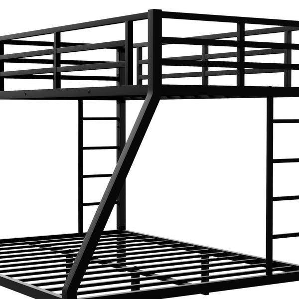 Twin XL over Queen Metal Bunk Bed with Ladders & Guardrail