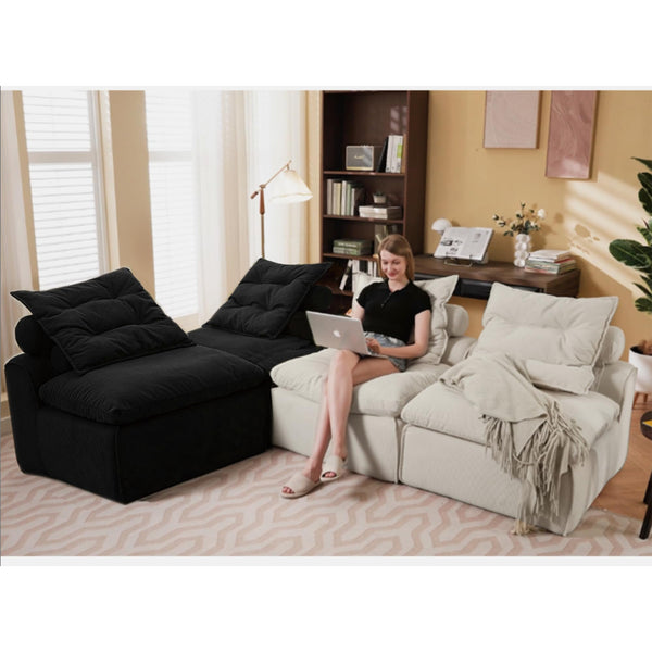 Modular Sectional Sofa with Corduroy Upholstery & Lumbar Pillows
