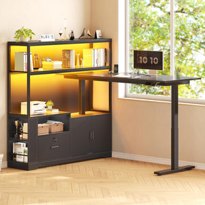 L-Shaped Electric Standing Desk with Storage