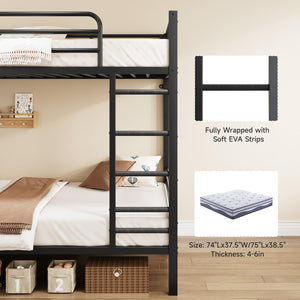 Twin Over Twin Metal Bunk Bed with Desk & Charging Station