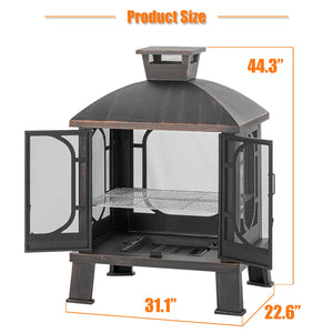 Square Metal Chiminea Fire Pit with Grill