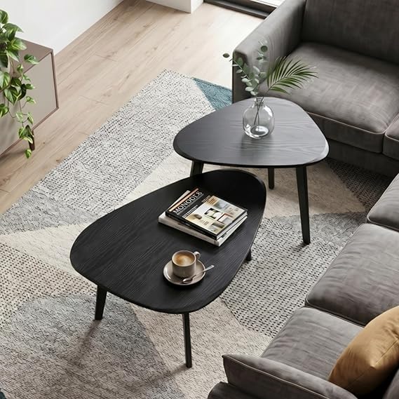 Nesting Coffee Table Set of 2 – Mid-Century Modern with Solid Wood Legs