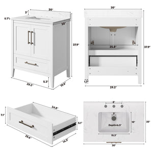 30-Inch Freestanding Bathroom Vanity with Undermount Sink