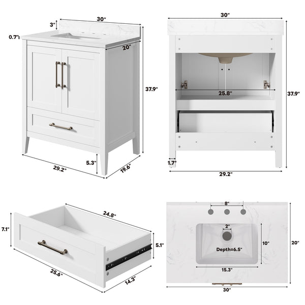 30-Inch Freestanding Bathroom Vanity with Undermount Sink