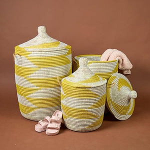 Wicker Storage Basket with Lid and Handles