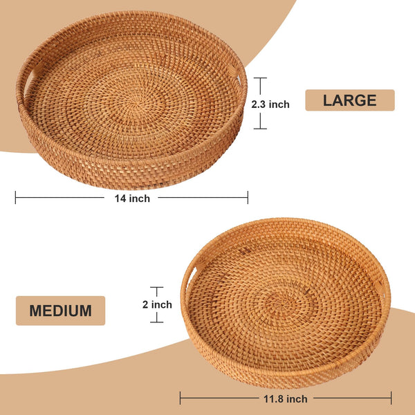 Round Rattan Serving Tray with Handles