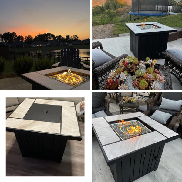Rectangular Propane Fire Pit Table with Ceramic Tabletop