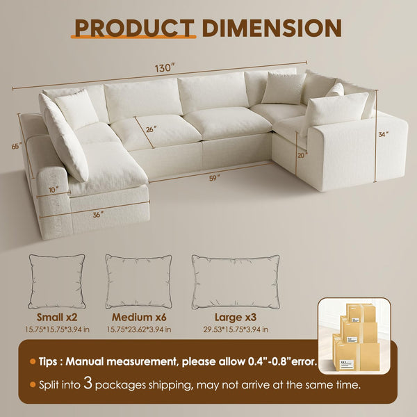 Modular Sectional Sofa Bed with Deep Seats – Chenille Cloud Couch