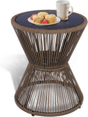 Woven Rope Outdoor Side Table with Tempered Glass Top