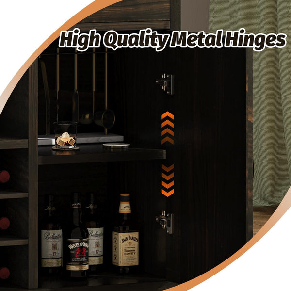52-Inch Farmhouse Bar Cabinet with Wine Rack & Storage