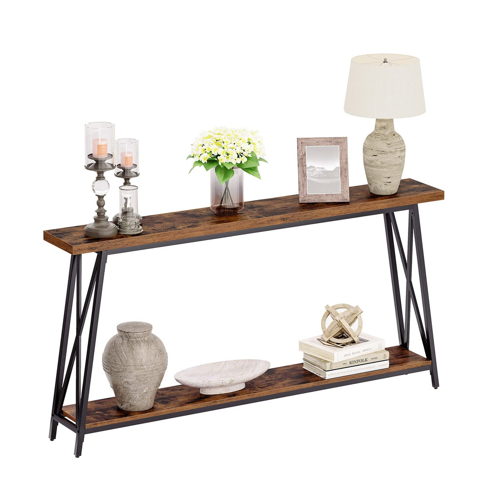63-Inch Industrial Console Table with X-Shaped Metal Frame