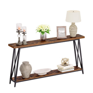63-Inch Industrial Console Table with X-Shaped Metal Frame