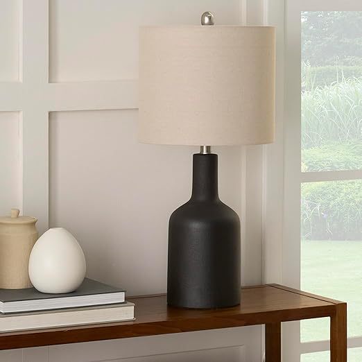 22" Terracotta Orange Ceramic Table Lamp with Oatmeal Linen Shade