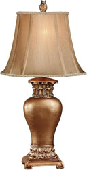 Traditional Handcrafted Resin Table Lamp with Faux Silk Bell Shade