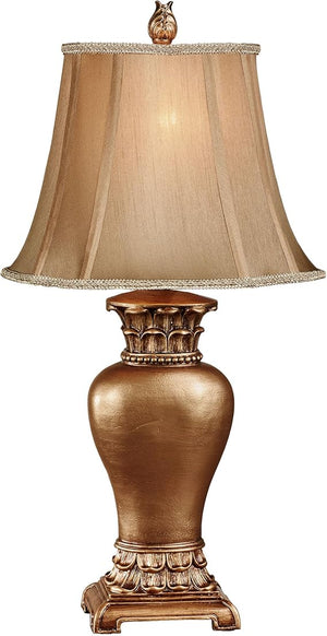 Traditional Handcrafted Resin Table Lamp with Faux Silk Bell Shade