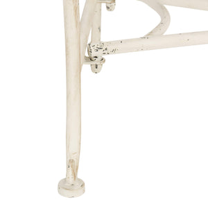 Outdoor Iron Garden Bench – Antique White Scrollwork