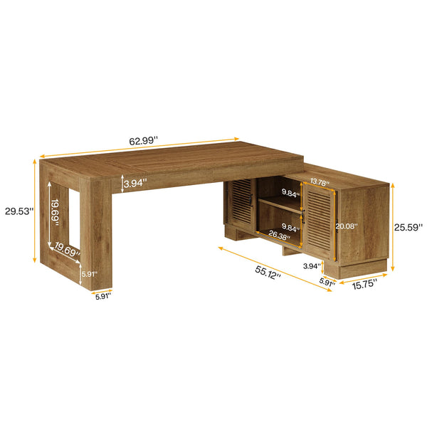 L-Shaped Executive Desk with Storage Cabinets & 2-Tier Shelf
