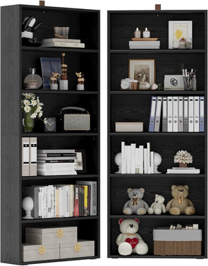 6-Tier Bookcase Set of 2 – Floor Standing Display & Storage Shelves 70"