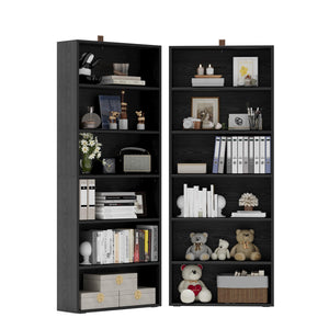 6-Tier Bookcase Set of 2, 70" Tall Floor Standing Bookshelf