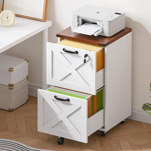 2-Drawer Mobile Filing Cabinet with Lock – Farmhouse Printer Stand